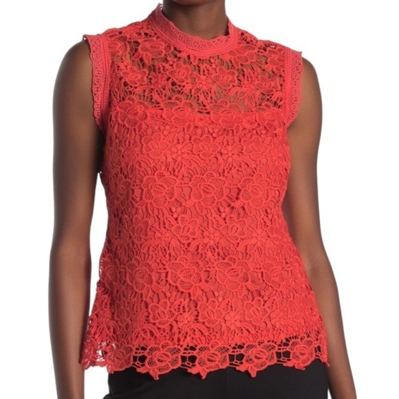Nanette Lepore Tops - NWOT Nanette Lepore Crochet Lace Sleeveless Top Coral Back Zipper Lined Sz L
